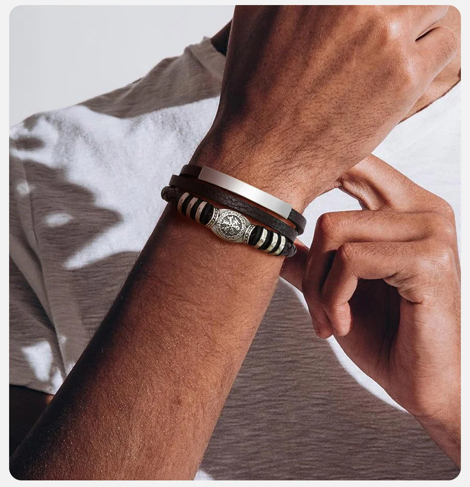 Vnox Nordische Wikinger-Runen-Kompass-Armbänder für Herren, mehrschichtiges Lederarmband, Vatertag, Geburtstag, Party, Amulett, Geschenke, Schmuck – Detail 3