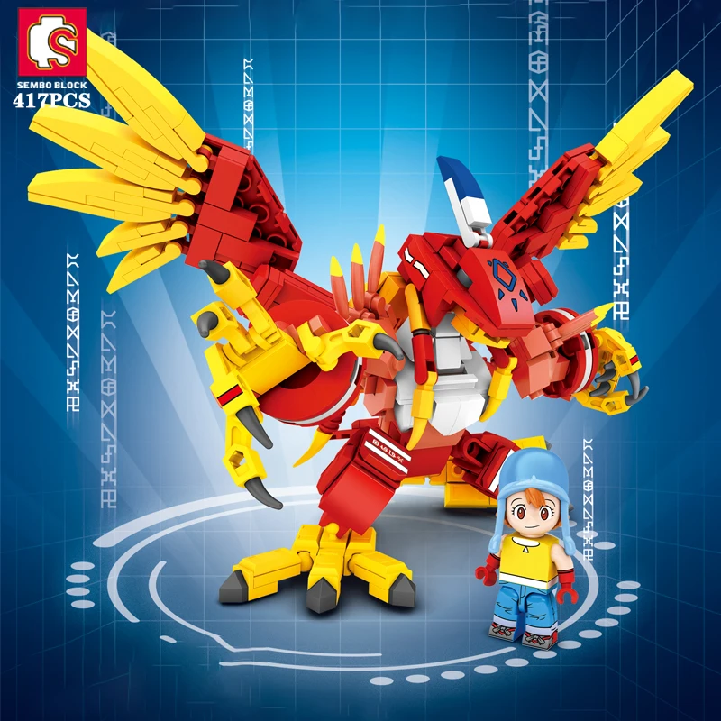 

SEMBO Metal War Greymon Anime Building Blocks Action Figure Models Bricks Lighting Anime Kids Model Toy Doll Gifts With Dolls