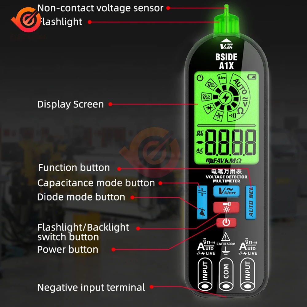 A1X Mini Multimeter LCD Digital Tester Voltage Detector DC/AC Voltage Frequency Resistance NCV Continuity Supports Fast Charging