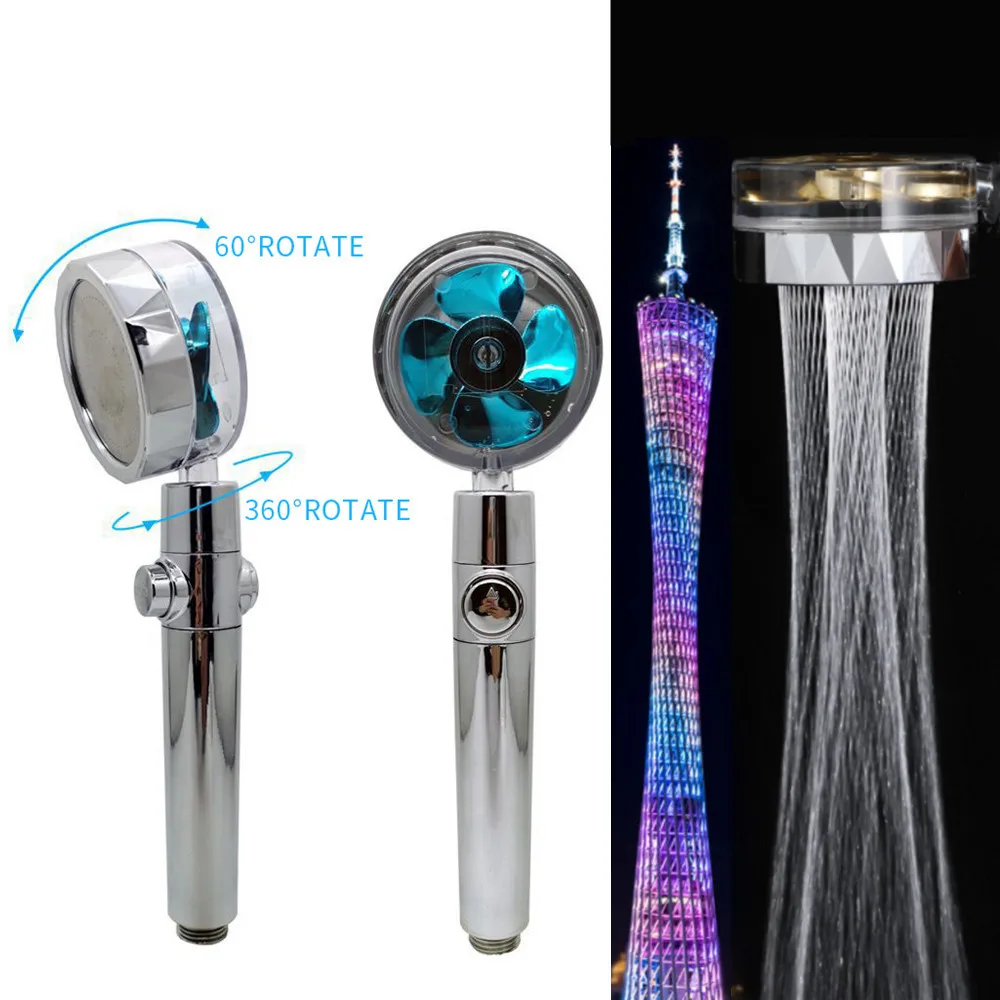 Shower Head Water Saving Flow 360 Degrees Rotating with Turbine Small Fan Rain High Pressure Spray Nozzle Bathroom Accessories shower head