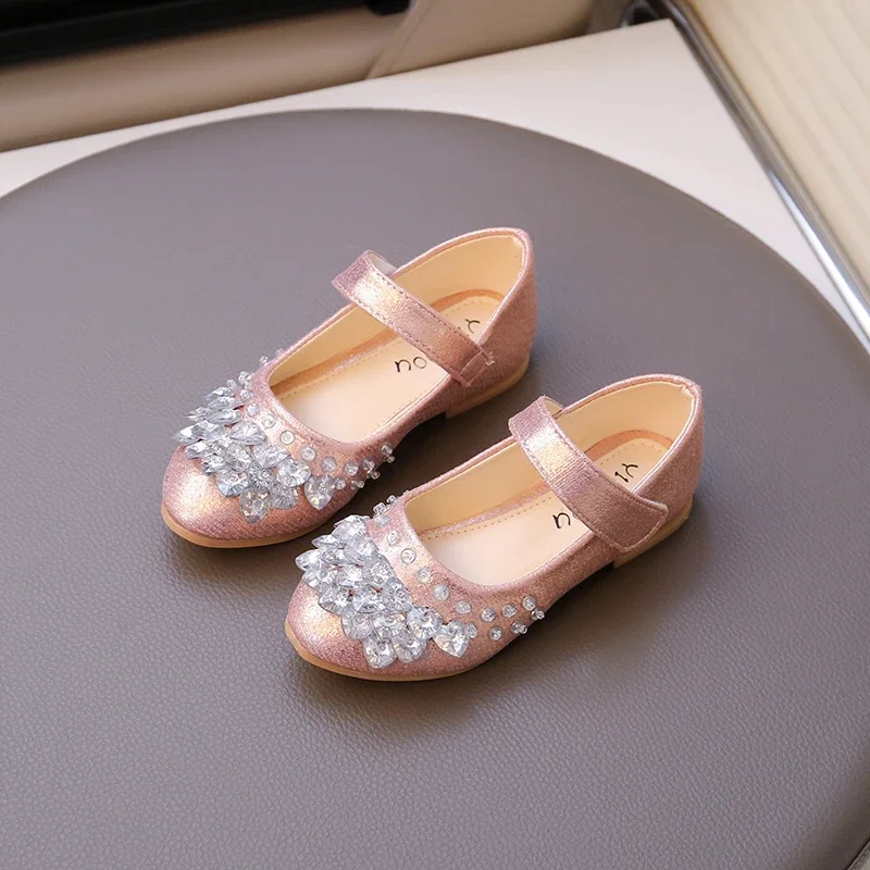 Girls Leather Shoes for Party Wedding Children Crystal Shiny Princess Shoes Sweet Kids Performance Shoes Spring Autumn 2025 New