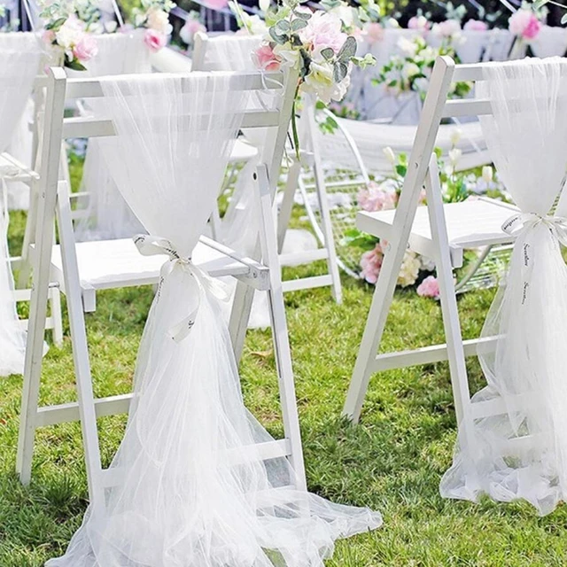 6 pièces 100x160cm blanc en mousseline de soie chaise de mariage dos voile chaise ceintures de chaise de mariage couvre ruban fête de mariage allée chaise décor 5