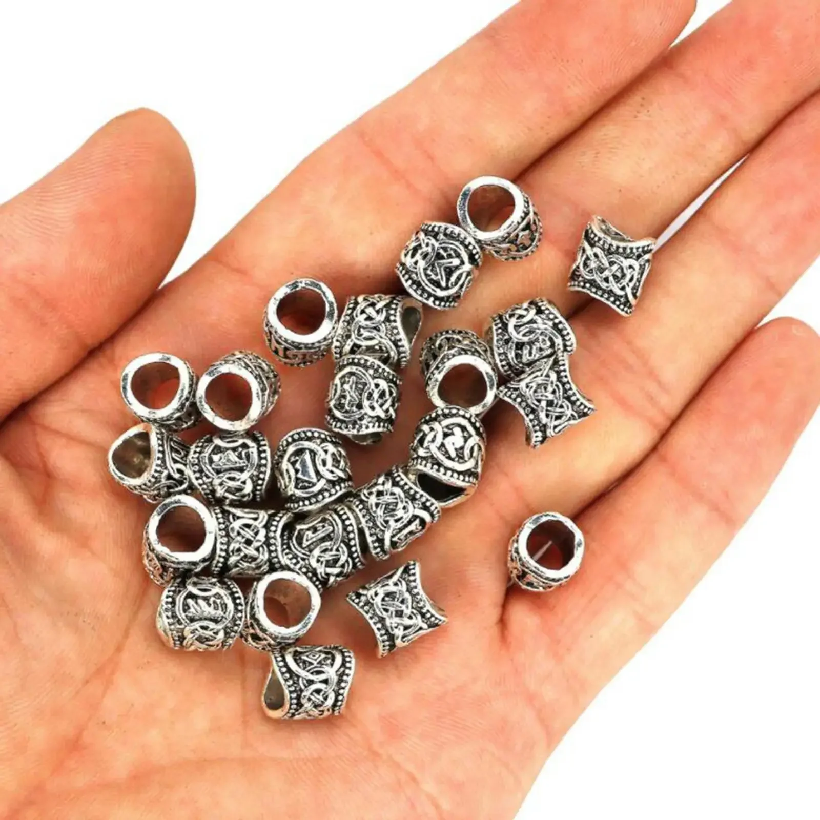   Rune Beard Bead Coil Set (24 Pieces) - Norse Rings for Hair, Dreads & Beards