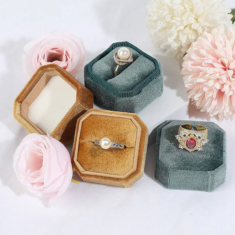 

Velvet Jewelry Box Vintage Octagonal Ring Box Double Ring Box Wedding Ring Box With Detachable Lid Jewelry Organizer Storage