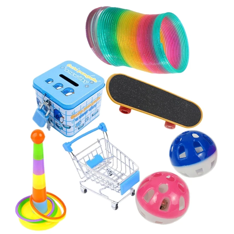 

Набор из 7 предметов, игрушки для попугаев, скейтборд, укладочная игрушка, металлические тележки, колокольные шарики