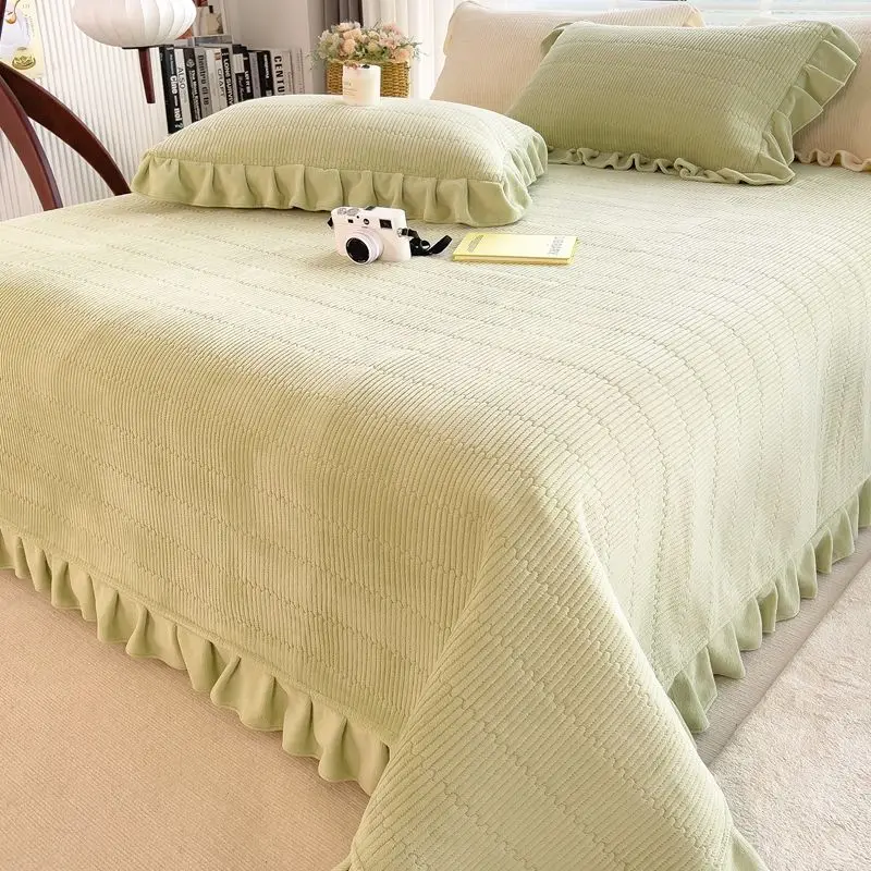 Thickened Milk Fleece Bed Cover Laminated Cotton Single Piece Winter Warm Non-slip Sheet Blanket Double Crystal Fleece Blankets bedding set