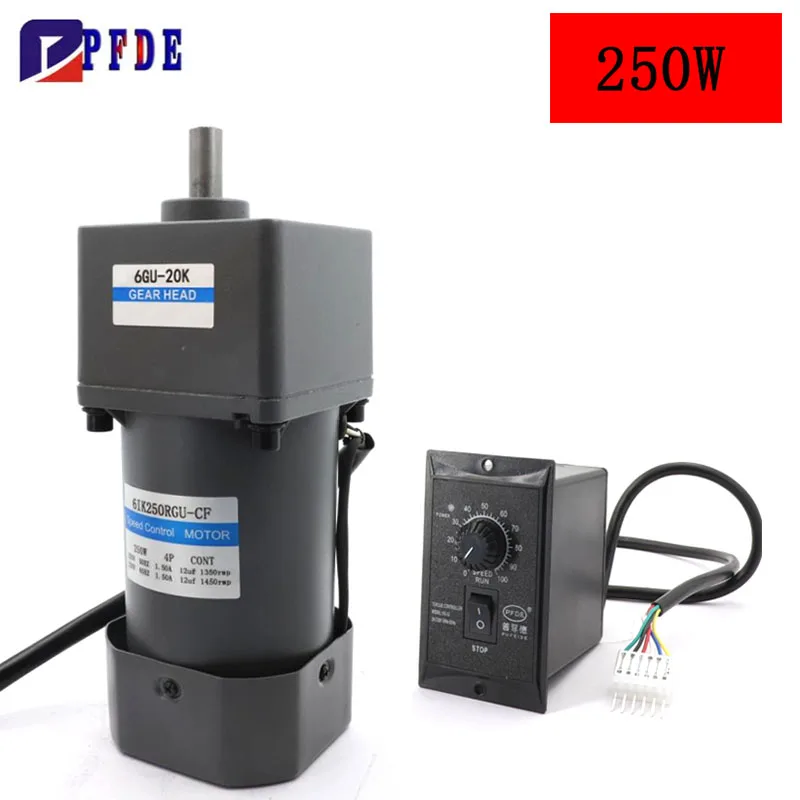 250W AC220V Gear Shaft Adjustable Speed Asynchronous motor+6GU Geared ...