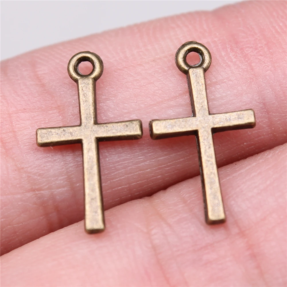 WYSIWYG 20pcs 10x18mm 크로스 매력 펜 던 트 쥬얼리 만들기 2 색 합금 매력