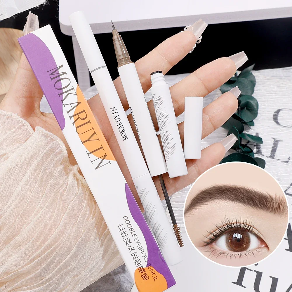 Waterproof Double-headed Liquid Eyebrow Pencil Long Lasting Easy To Color Dye Brow Cream 2 in1 Lying Silkworm Eyeliner Cosmetics 4