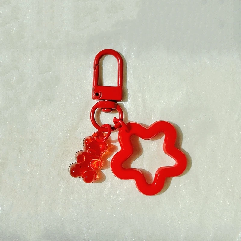 10pcs 금속 열쇠 고리 버클 별 곰 펜던트 컬러 키 체인 Diy 쥬얼리 만들기 열쇠 고리 액세서리 도매