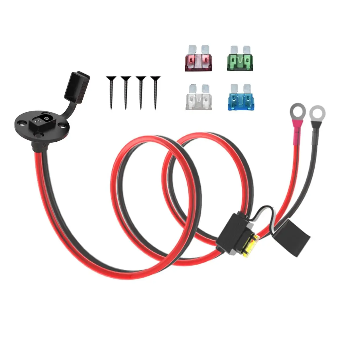 3.3피트 10AWG SAE 전원 소켓 측벽 포트 - O 링 커넥터 연장 코드 케이블 (10A, 15A, 20A, 25A, 30A 퓨즈 포함, 태양광용)
