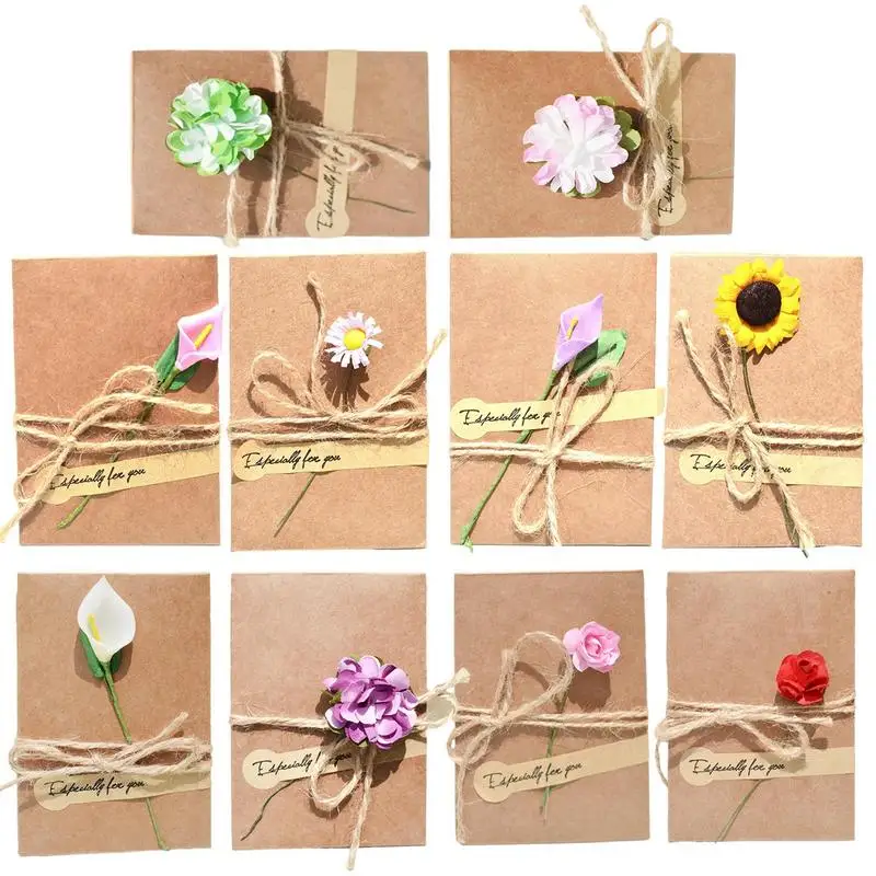 

10pcs Dried Flowers Greeting Card Pop-up Greeting Card with Envelope Flowers Postcard Floral Birthday Cards Creative Invitations