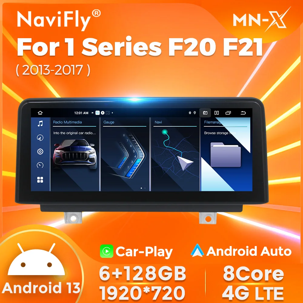 Navifly 자동차 라디오 GPS BT 멀티미디어 플레이어, 올인원 카플레이, 안드로이드 13, BMW F20 F21 2013-2017 NBT 스테레오, 2 Din, 6G + 128G