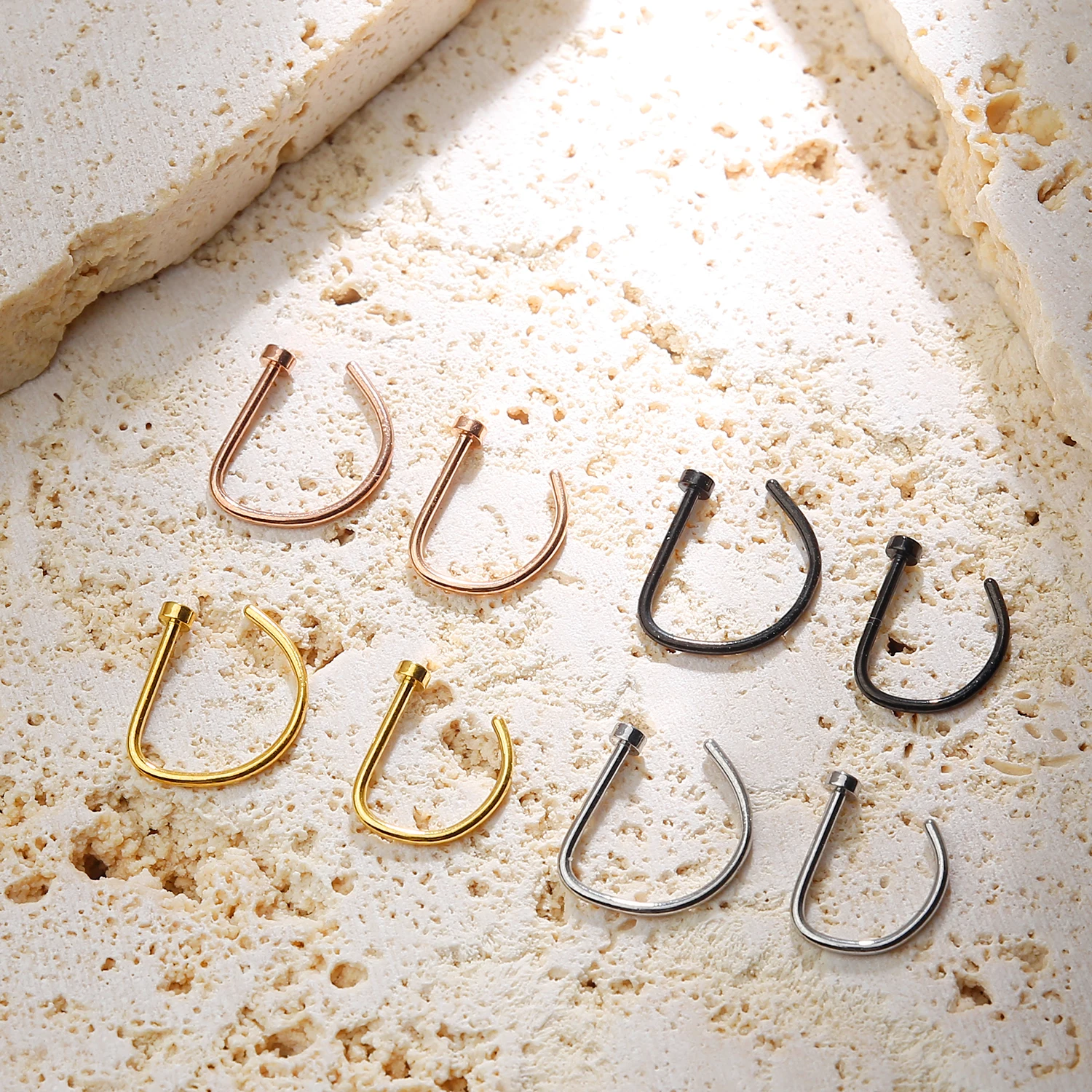 Nose Rings Piercing Jewelry 20G Hypoallergenic Stainless Steel D Shape Nose Clip for Women Men