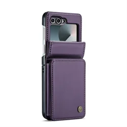 Leather Wallet Card Holder Case with RFID Protection - Multifunctional Purse Pocket Bag for Z Flip 7FE (PURPLE)