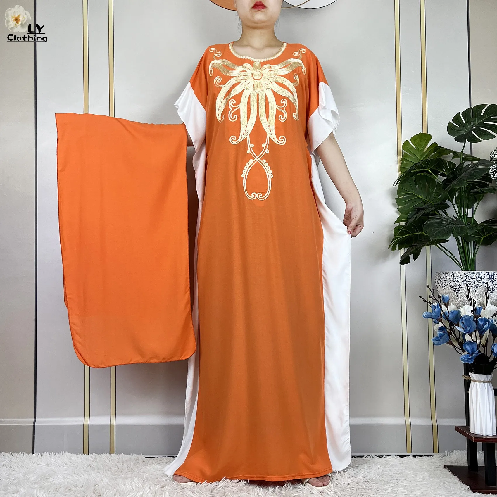 2023 Latest  Muslim Summer For Women Cotton Short Sleeves Pure Color Femme Elegant Robe African Traditional Abaya Casual Dress
