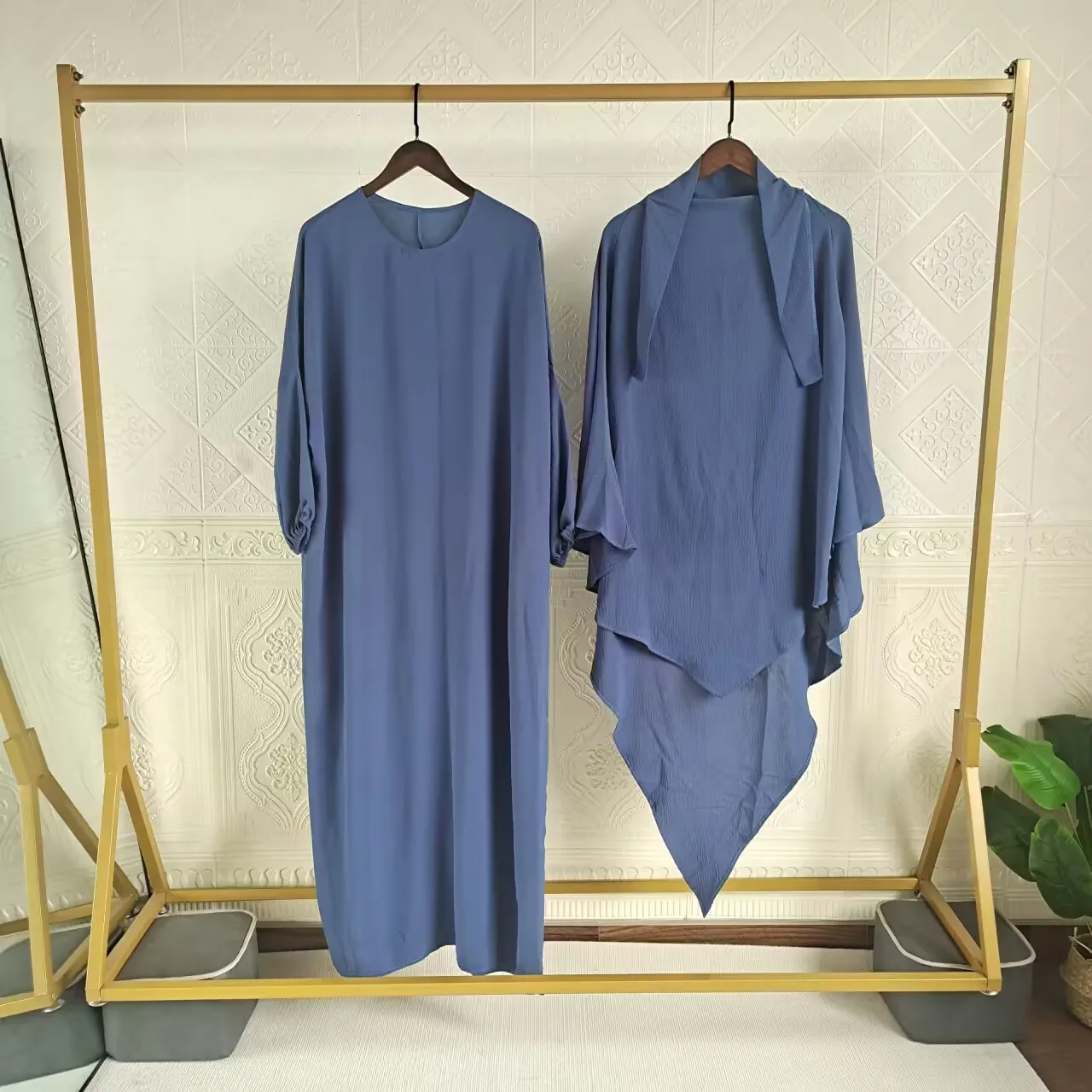 

Abaya with Khimar Long Hijab Jilbab 2 Piece Set Matching Muslim Dress Women Ramadan Eid Prayer Garment Niqab Islam Dubai Burqa