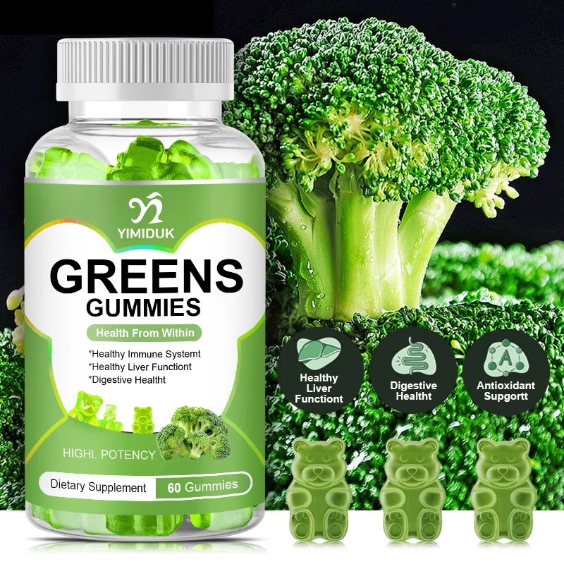 

Greens Gummies Vitamins Multivitamin with Probiotics, Prebiotics, Gut Health Improve Immunity Antioxidants Vitamin C,D2,B12,B6