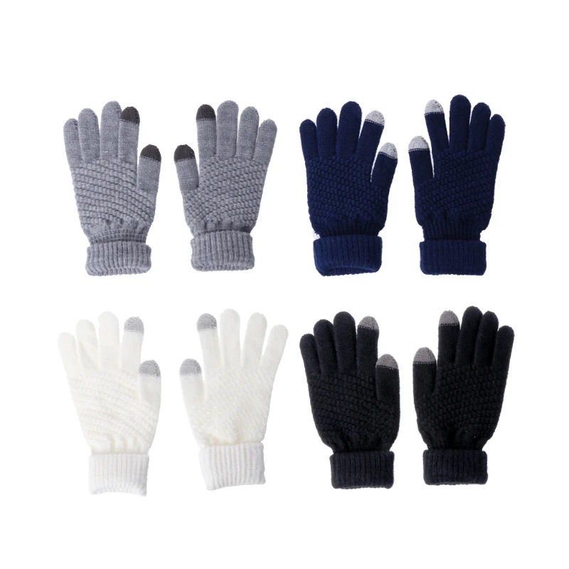 Windproof Glove Solid Color Mitten Adult Knitted Touchscreen for Cold Weather