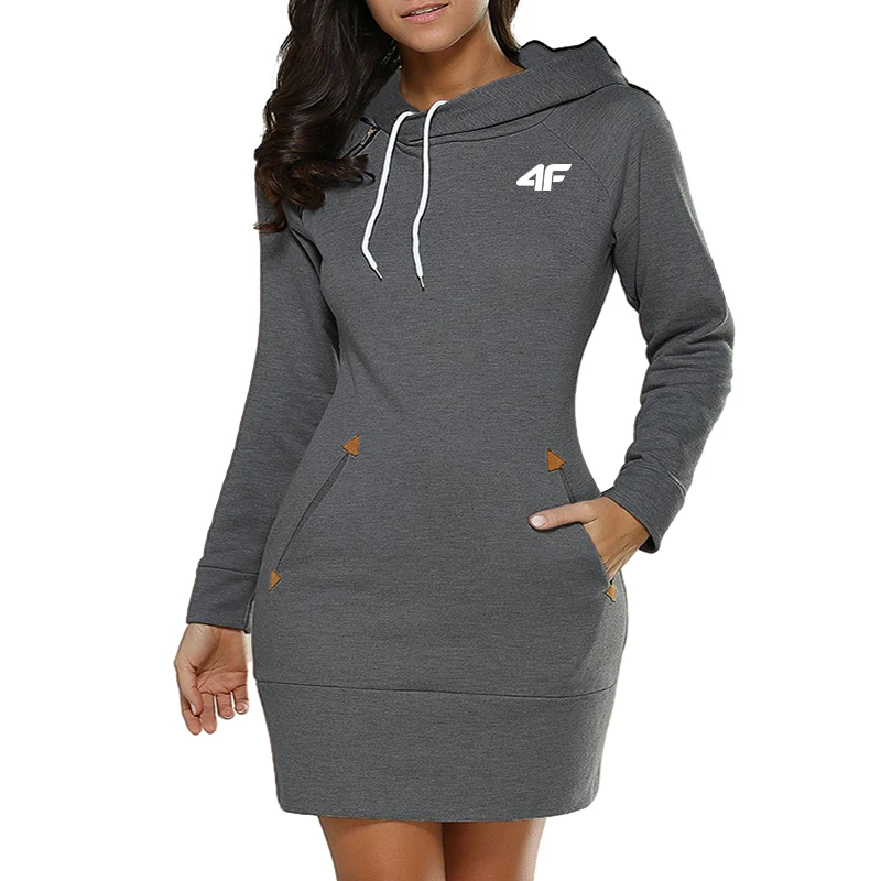 Daily Casual Sweatshirts Women's Dresses Pockets Zip Neckline Fashion Sports Skirt Warm Simpily Hooded Woman Comfortable Dress 3