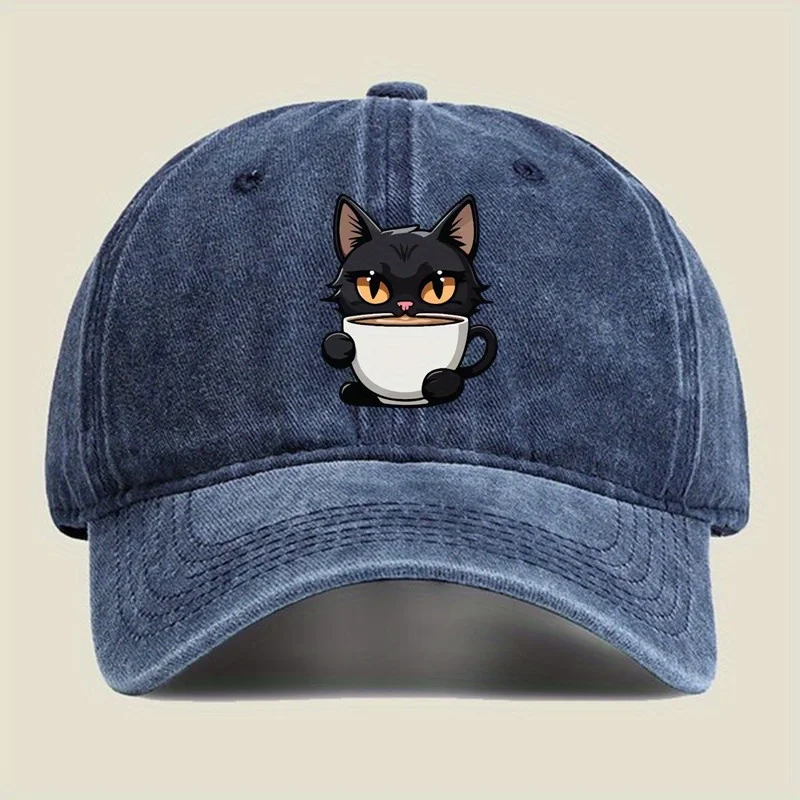 Unisex Retro Baseball Cap with Cute Cat Design for Outdoor