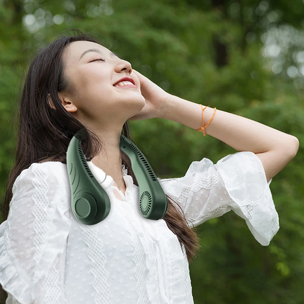 Mini Hanging Neck Fan Portable Bladeless Rechargeable Mute Cooling Wearable Neckband Leafless Fan 3-Speed Adjustable