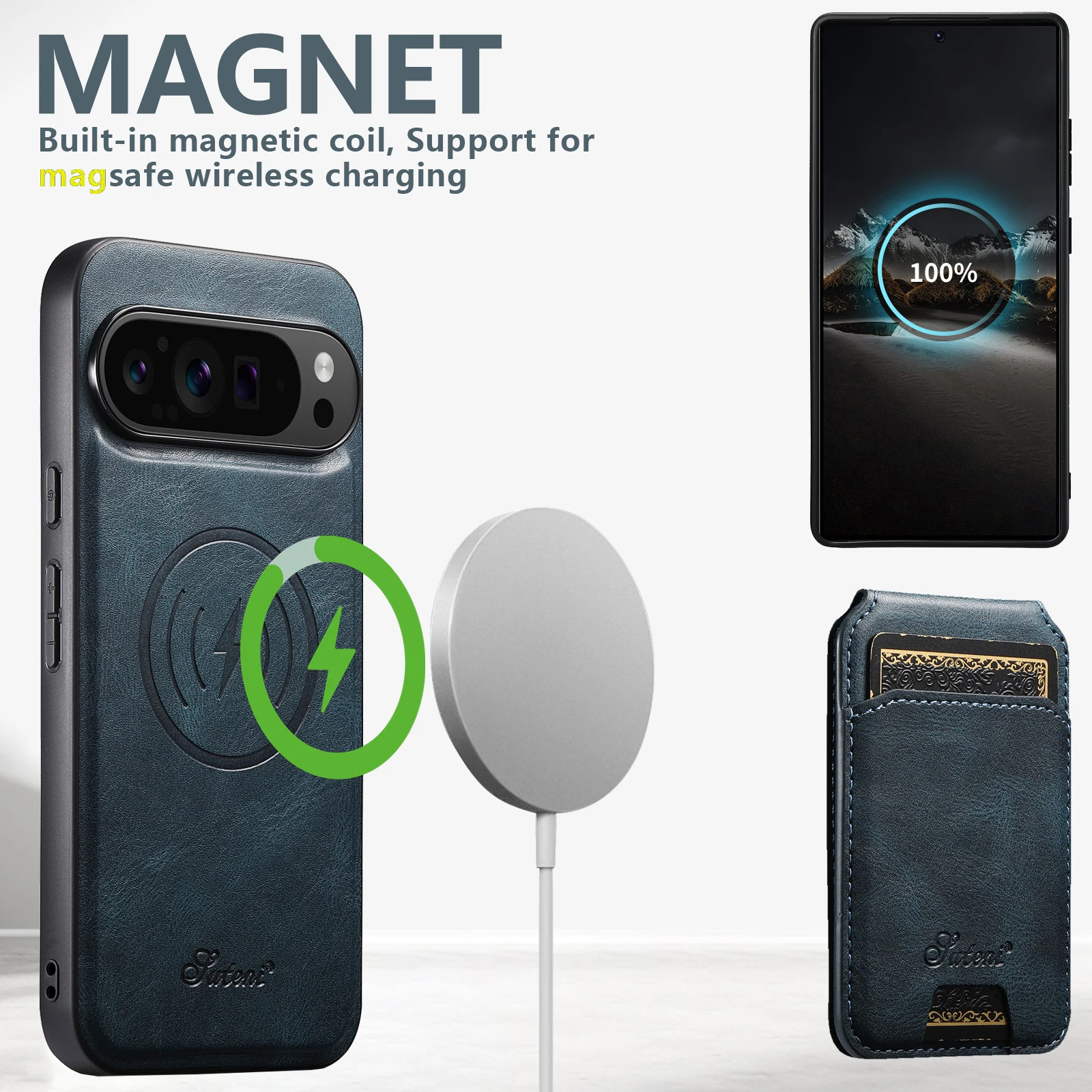 Magnetic Detachable Leather Wallet Case with Shockproof Kickstand and Card Holder