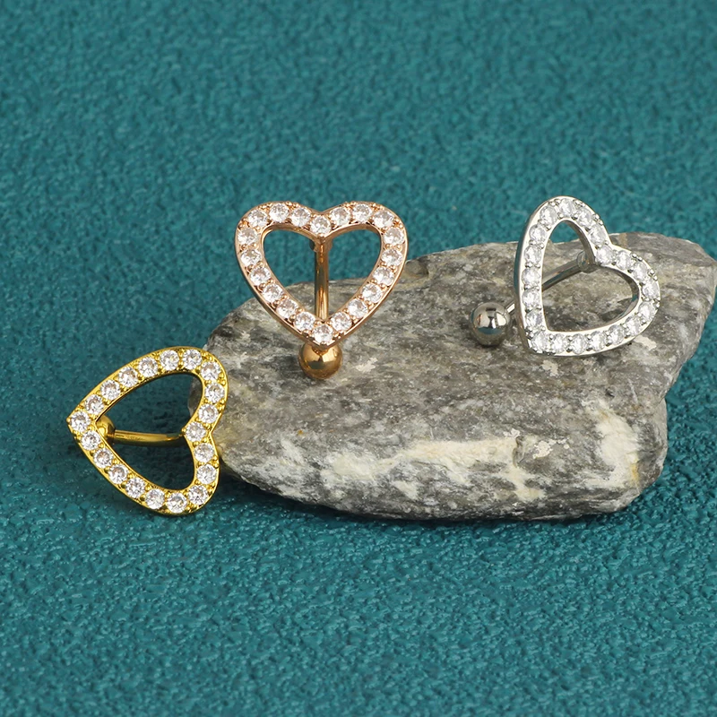 wholesales big heart belly button rings stainless steel 14g 10mm cz navel piercing jewelry top quality mix colors belly navel ba