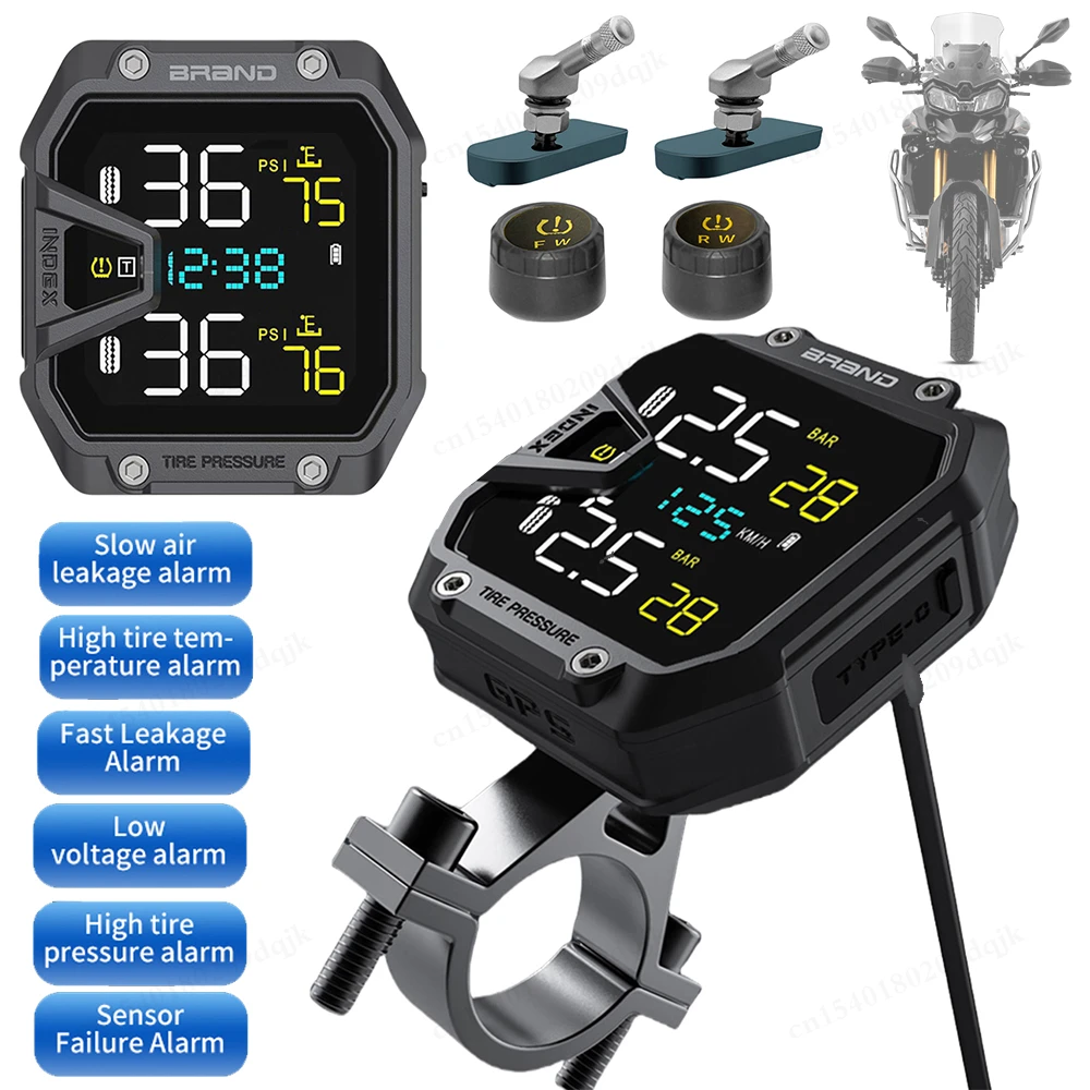 Motorcycle TPMS Tire Pressure Monitoring Alarm System LCD Display Wireless Tire Pressure Monitoring System Motorcycle 0.1~6.0bar