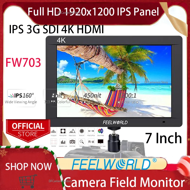 

7-дюймовый монитор FEELWORLD FW703 4K HDMI DSLR с 3G SDI IPS Full HD 1920x1200 на полевых мониторах камеры