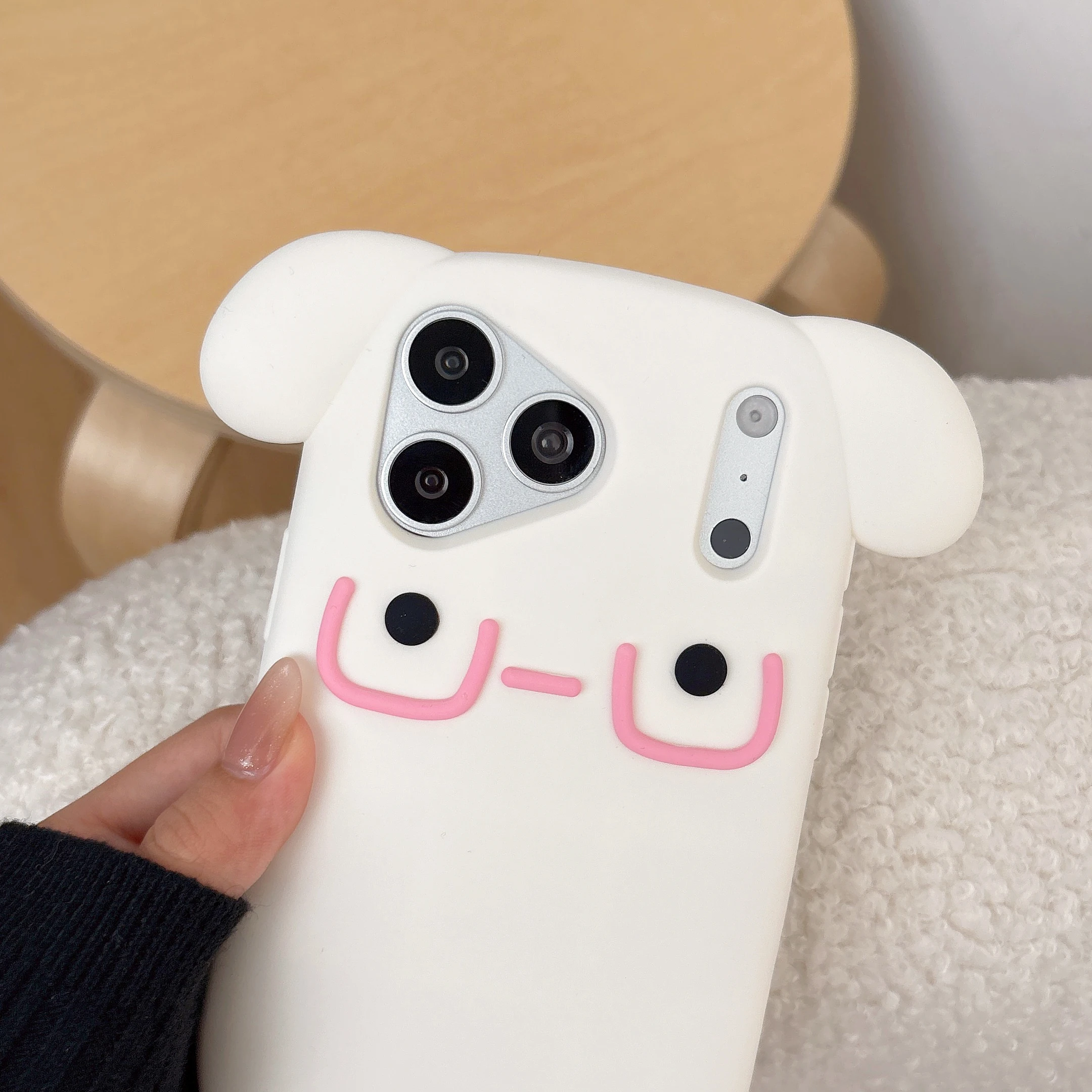 Charming 3D Dog Ear Phone Case with Adorable Pink Glasses - Cartoon Silicone Cover, Soft Shockproof