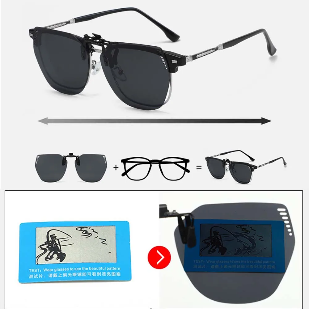 Men Polarized Clip On Sunglasses Flip Up Anti Glare Driver Sunglasses Rimless Pilot Sun Shades Night Vision Photochromic Glasses