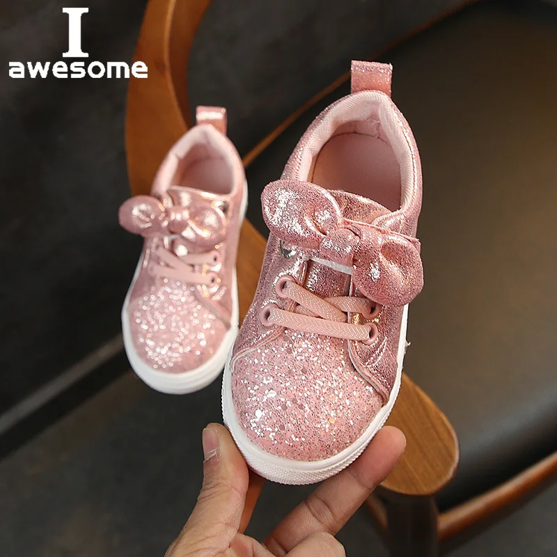 Kids Sneakers Shoes For Girls Casual Children Shoes Sports Fashion Glitter Leather Baby Toddler Shoes Princess Infant Soft Flats