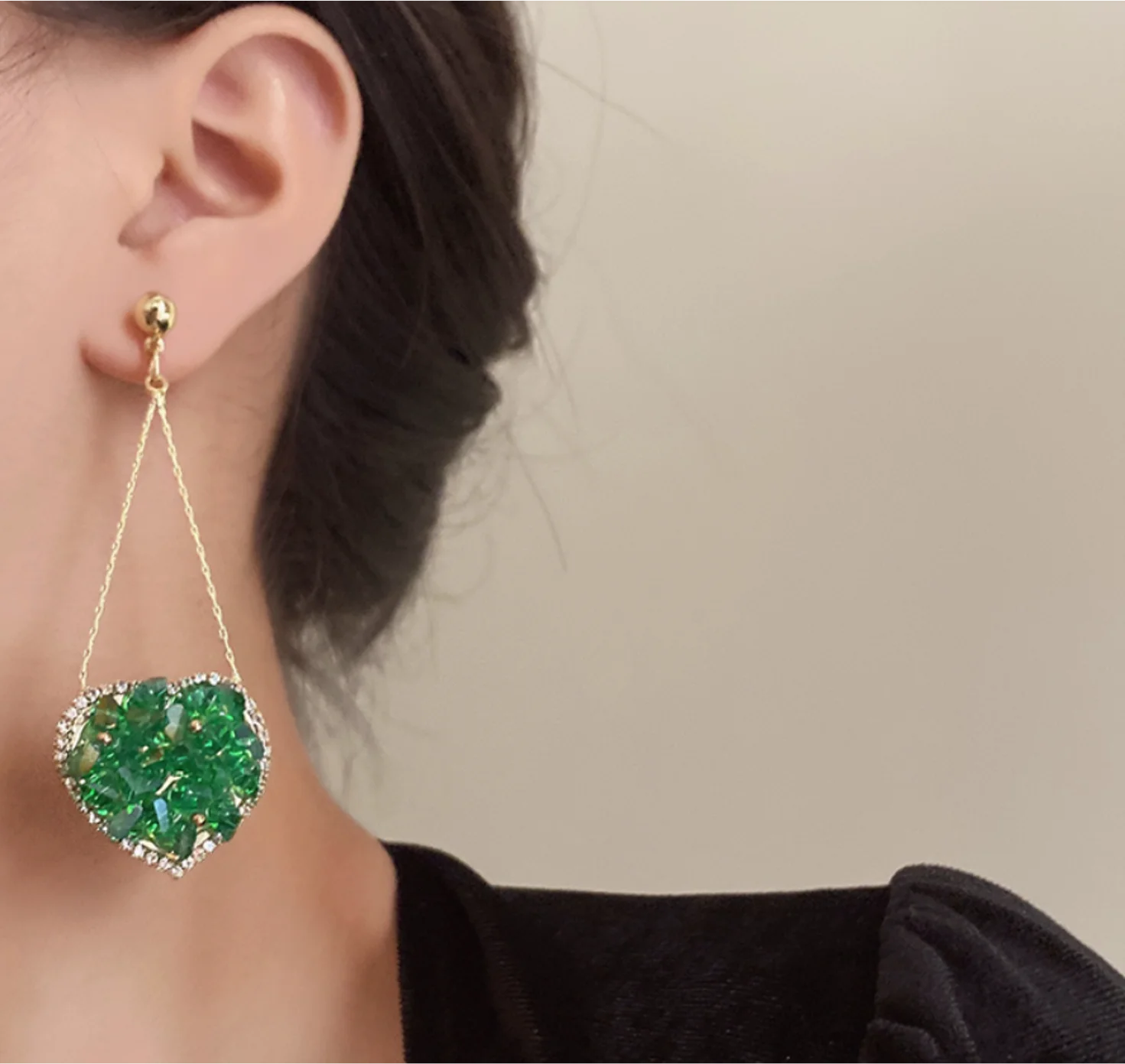 2022 new trend S925 silver needle copper green heart crystal alloy Earrings for women Fashion Jewelry