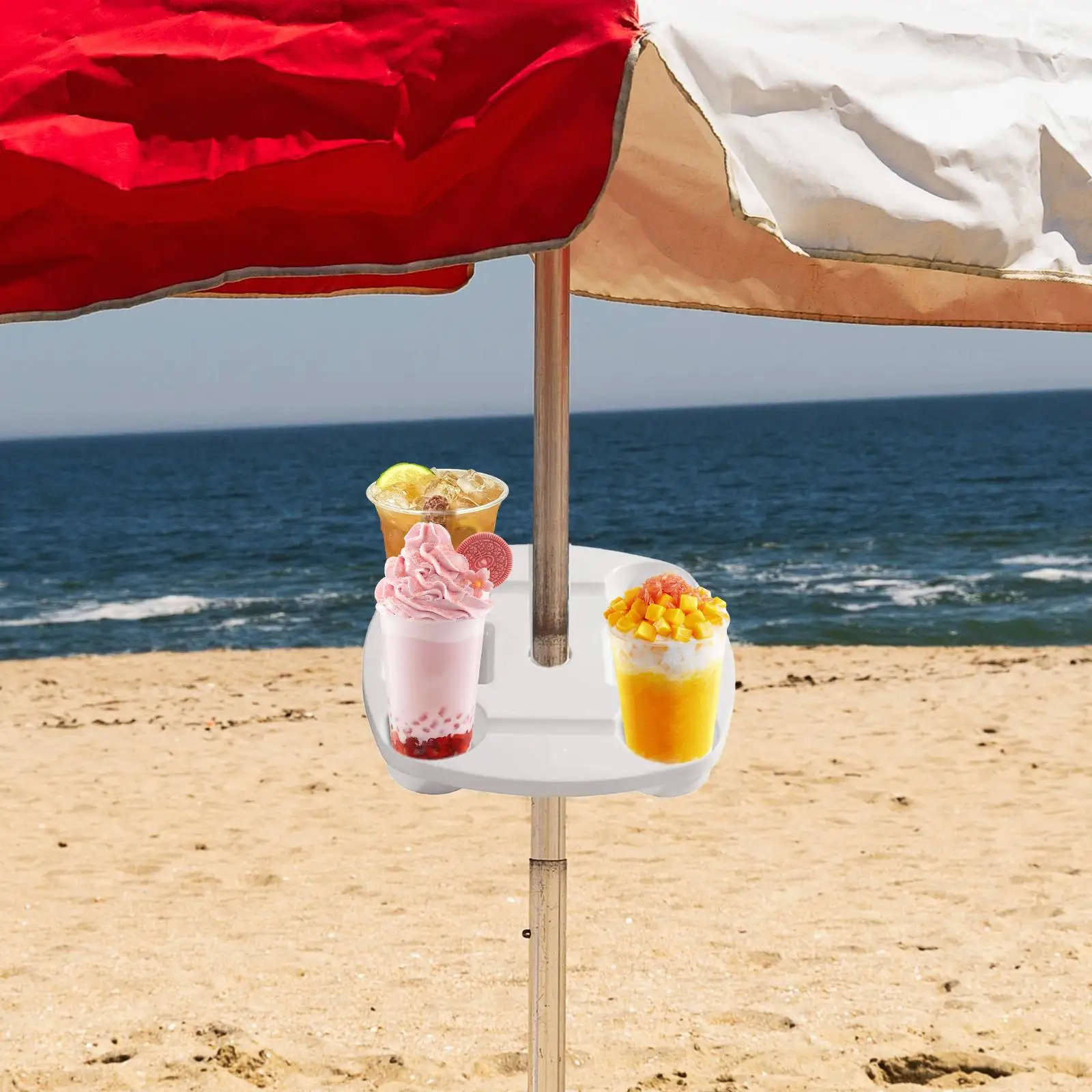 Beach Umbrella Table Trays with 4 Cup Holders Beach Snacks Drink Cup Holder Reusable for Camping Swimming Pool Picnic Patio Yard