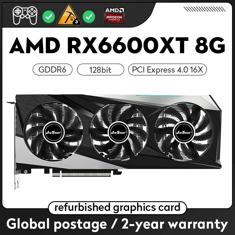 JIESHUO RX 6600 XT 8GB Video Cards AMD RX 6600XT 8G GPU Radeon RX6600XT ...