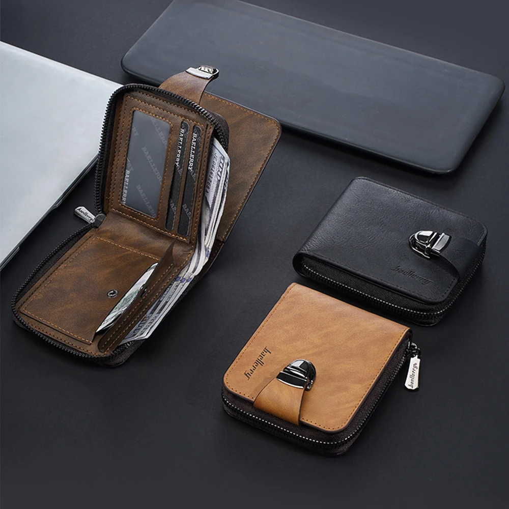 1Pcs/Baellerry Men's Short Wallet with 8 Card Slots + 2 Cash Slots, Snap-Button Coin Pocket, Multifunctional Large-Capacity Card Holder