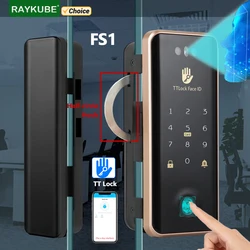 RAYKUBE FS1 TT Lock 3D Face Recognition Smart Lock With Half-circle Hook Biometric Electronic Fingerprint Unlock Glass Door Lock