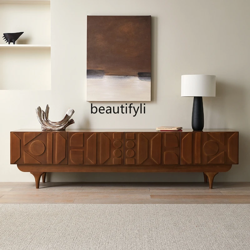 

Solid Wood TV Cabinet Living Room Home Floor Cabinet French Retro TV Stand Floor Mid-Ancient