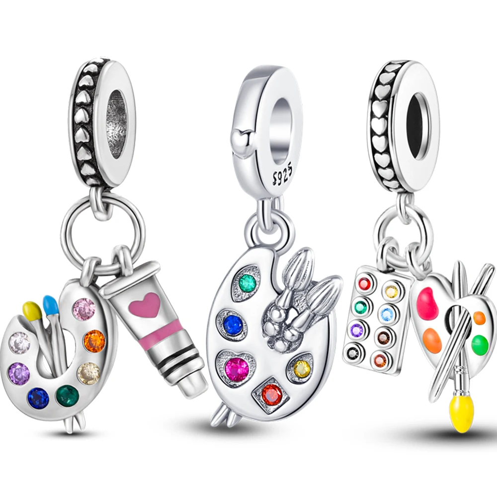 Artist Paint Palette Pendant Charms Beaded 925 Sterling Silver Fit