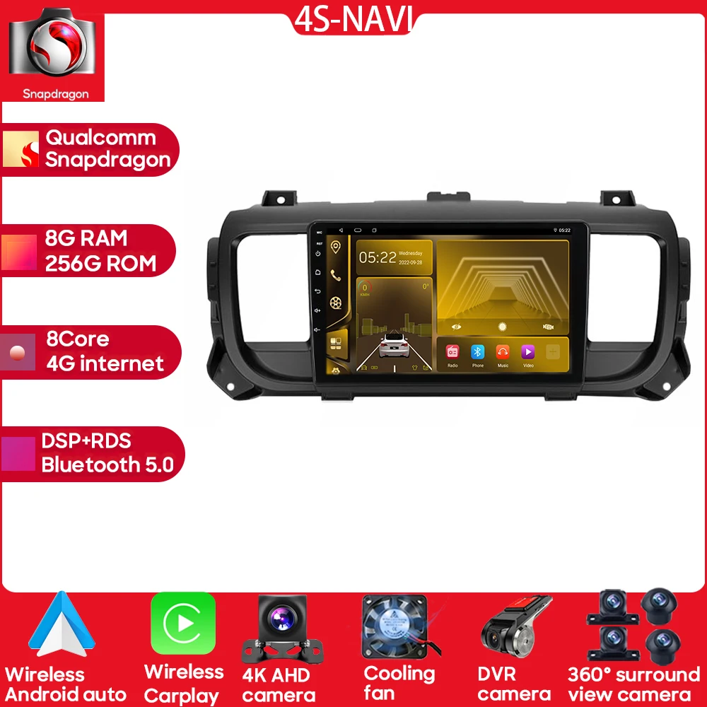 

Auto Radio For Citroen Jumpy 3 2016 - 2021 Car Radio Multimedia Player GPS Navigation WIFI Carplay 360 Camera No 2 Din DSP RDS
