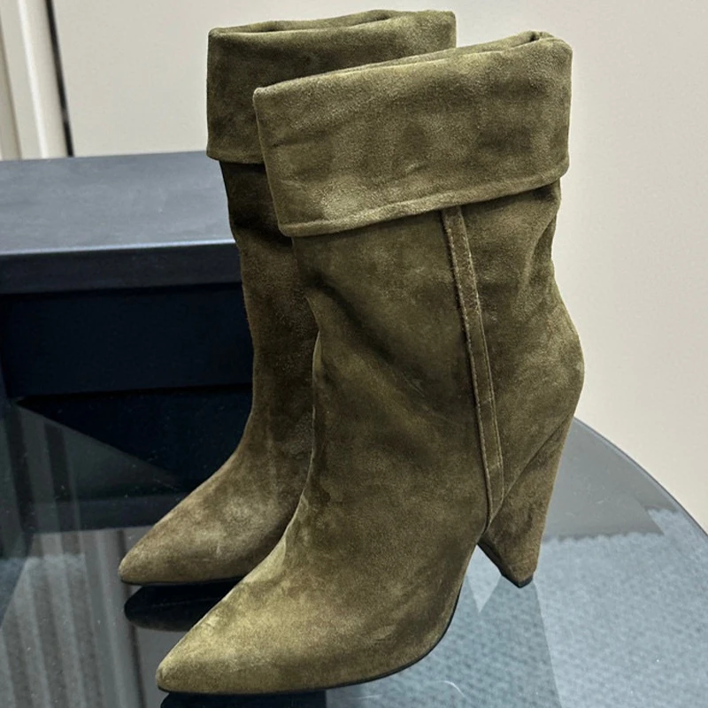 

Solid Color Short Boots 2023 New Autumn Handmade Manufacture Pointed Toe Ladies Boots Trouser Legs Design Slip-On Female Shoes