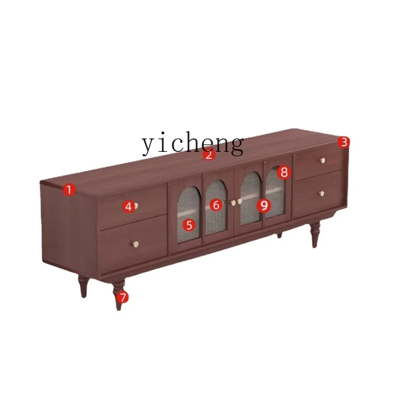 

ZC Vintage Solid Wood TV Cabinet, Tea Table Combination Furniture, Tall Cabinet, Living Room, Simple Small Unit Storage Cabinet