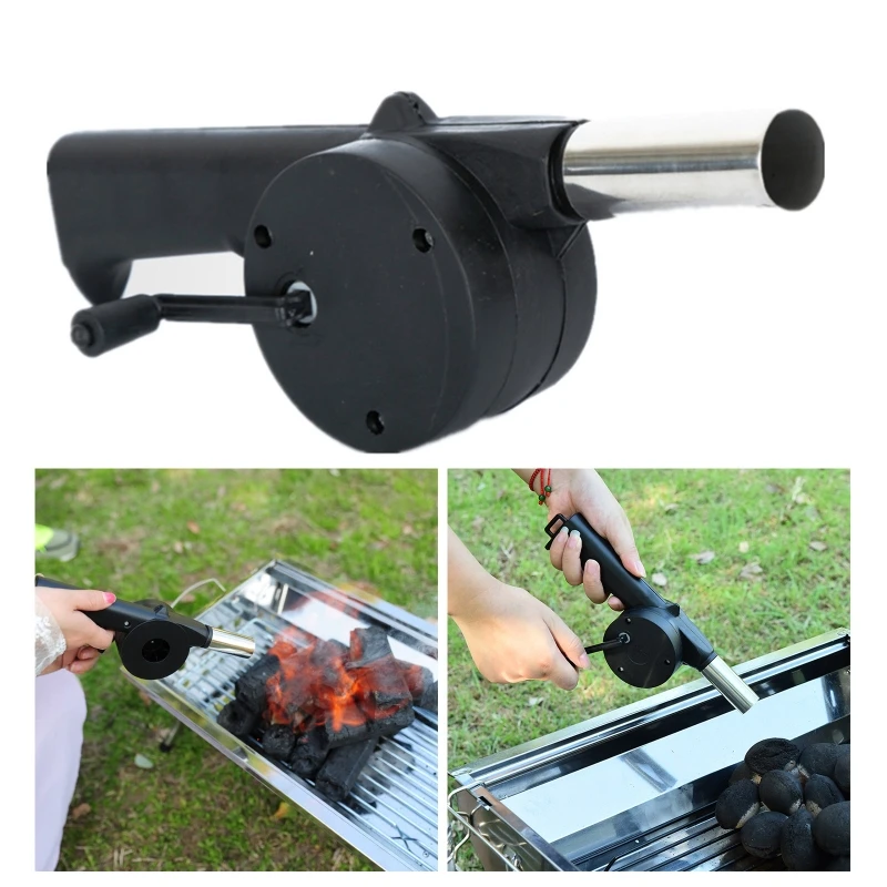 Small Manual Air Blower Hand Crank BBQ Fan Portable Barbecue Air Blower with Handle Grills Charcoal Stove Accessories