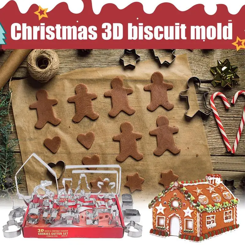 

Winter Cookie Cutters 3D Cartoon Biscuit Mold Pastry Bakeware Tool Stainless Steel Gingerbread Biscuit Cutting Kit Cake Decor
