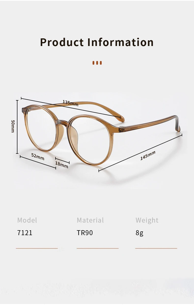 Xbora Damen Neues ultraleichtes TR90-Brillengestell Retro Runde Brillengestell Herren Myopie Optische Brillen 7121 – Detail 2