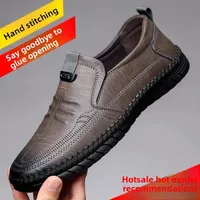 Soft Leather Men's Casual Driving Shoes Business Loafers Comfortable Soft Sole Rubber Bottom Adult Solid Color Footwear