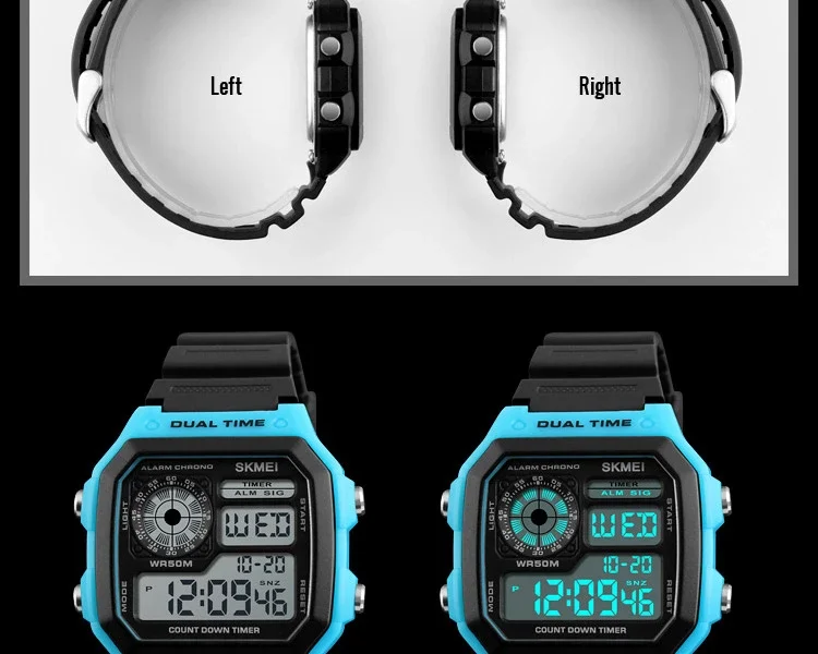 SKMEI 1299  Alarm Male Digital Watch reloj hombre Outdoor Sport Watch Fashion Men PU Strap Multifunction Waterproof Watches