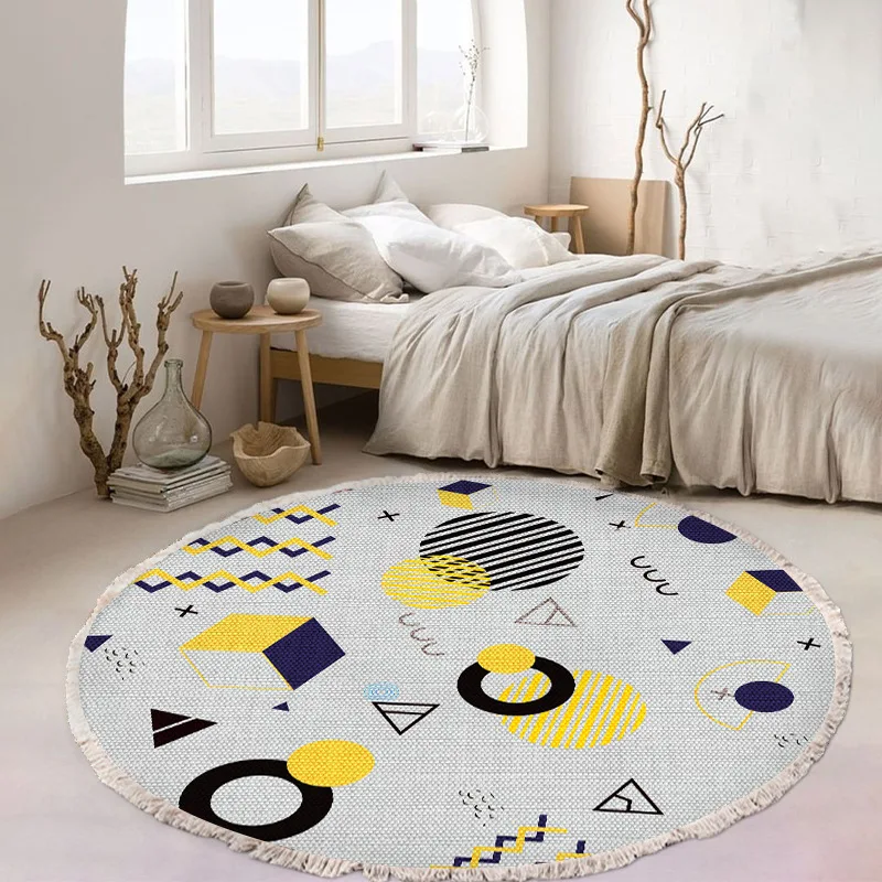 Ins Nordic Round Carpet With Tassel Bedroom Bedside Rug Chair Foot Mat