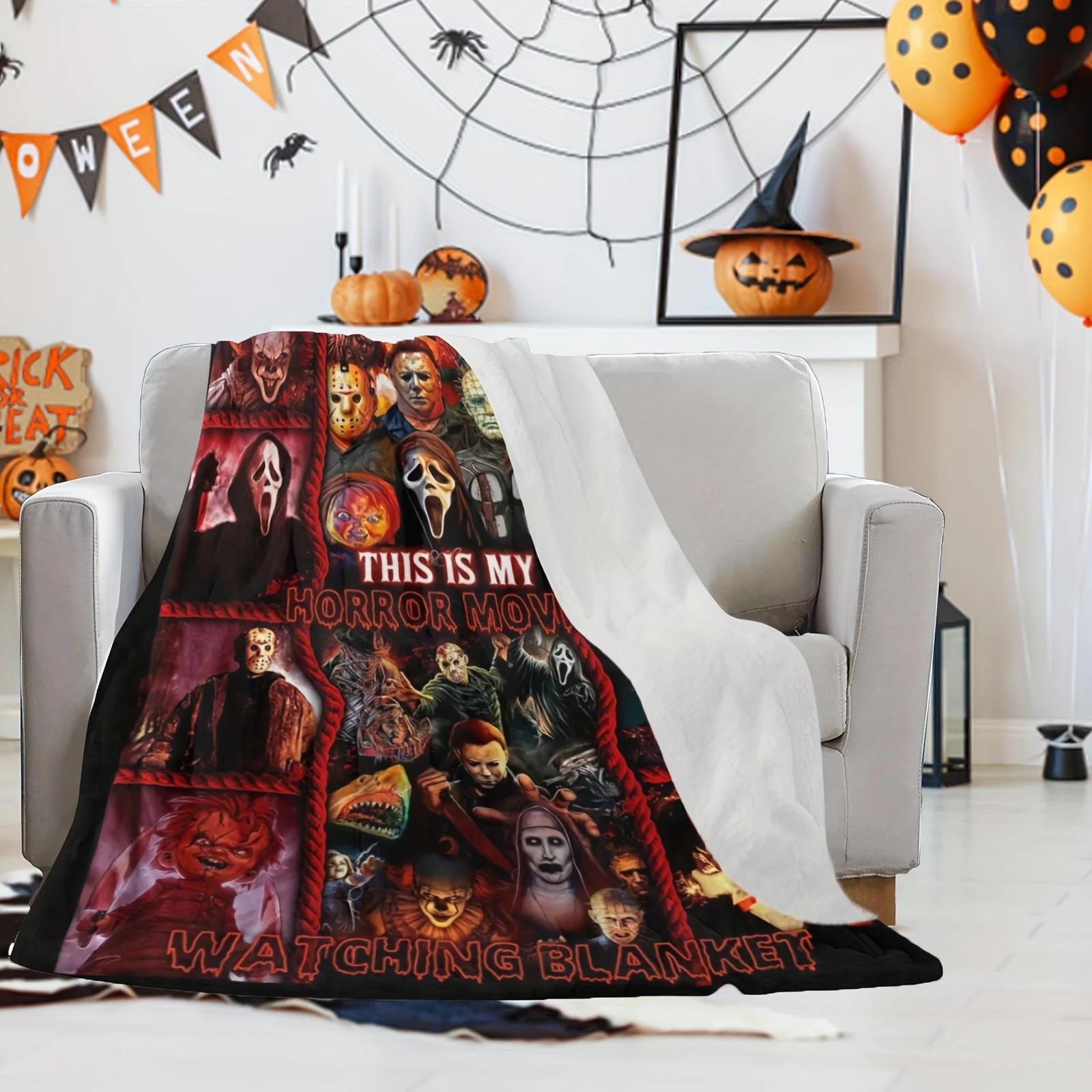 Halloween Blanket,Horror Movie Halloween Character Blanket,Halloween Blanket - Suitable for sofa, bed, travel, camping, living r 4